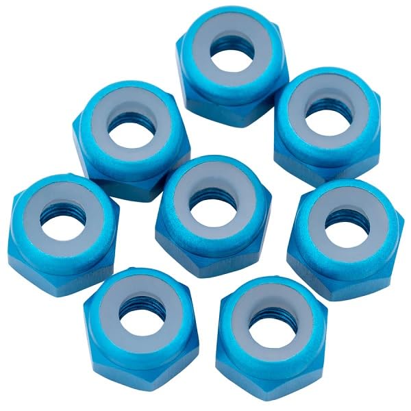 1UP Racing 870202 7075 Aluminum Locknuts, M3, Bright Blue, 8pcs