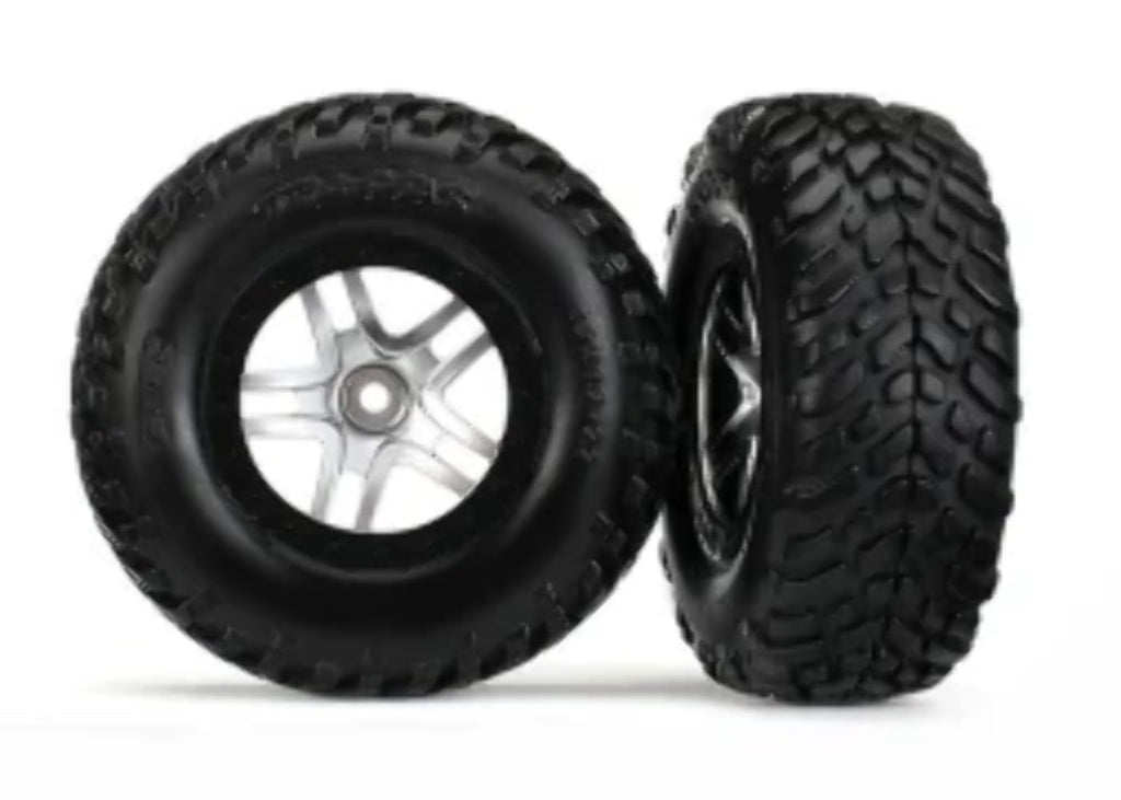 Traxxas 6892R Tires/Wheels S1 (SCT Split-Spoke Satin Chrome, Black Beadlock Style