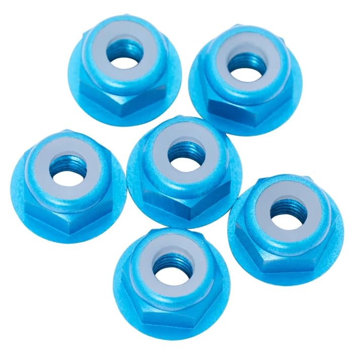 1UP Racing 870203 7075 Aluminum Flanged Locknuts M3, Bright Blue, 6pcs
