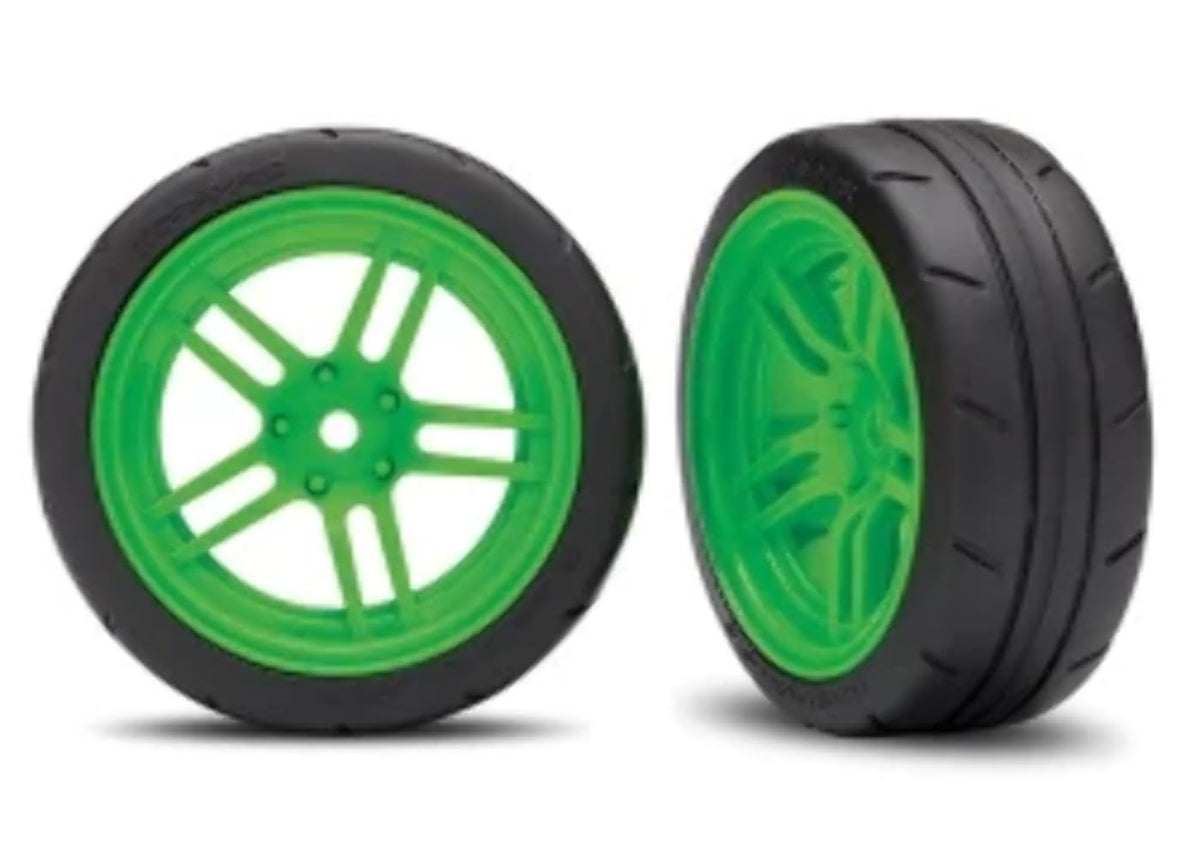 Traxxas 8373G Tires/Wheels (Split-Spoke Green Wheels, 1.9' Response Tires)
