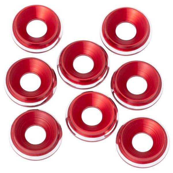 1UP Racing 820519 7075 LowPeo Countersunk Washers, M3, Red Shine, 8pcs