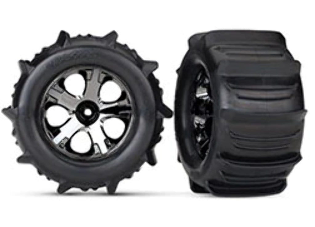 Traxxas 4175 2.8" Paddle Tires & All-Star Black Chrome Wheels (2) 12mm