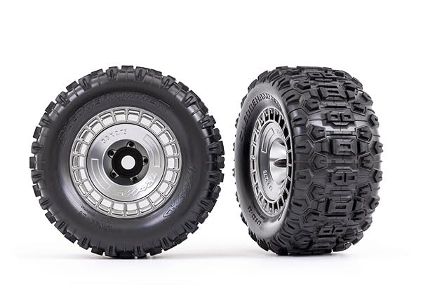 Traxxas 9572X Tires/Wheels, 3.8' Satin Chrome Wheels and Wheel Covers, Sledgehammer Tires, Inserts (2)