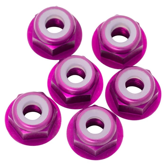 1UP Racing 870303 7075 Aluminum Flanged Locknuts M3, Purple, 6pcs