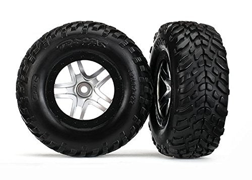 Traxxas 6892R Tires/Wheels S1 (SCT Split-Spoke Satin Chrome, Black Beadlock Style