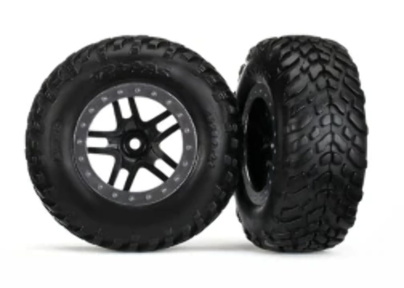 Traxxas 5889R Tires & Wheels SCT Split-Spoke Black, Satin Chrome Beadlock style