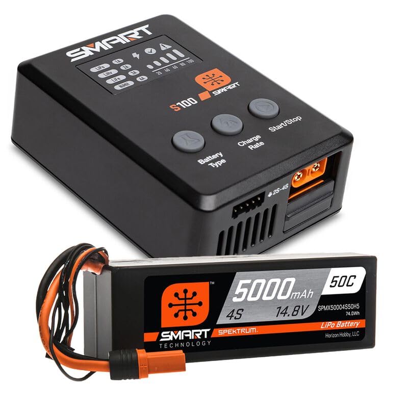 Spektrum X-1035 Smart Powerstage Surface Bundle: 5000mAh 4S 50C LiPo Battery (IC5) / 100W S100 Charger