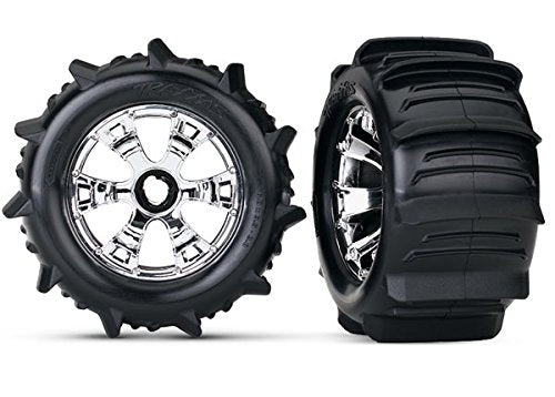 Traxxas 5672 Tires & Wheels,(Geode Chrome Wheels, Paddle Tires, Inserts) (2)
