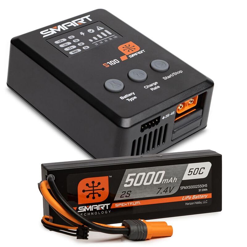 Spektrum X-1032 Smart Powerstage Surface Bundle: 5000mAh 2S 50C LiPo Battery (IC5) / 100W S100 Charger