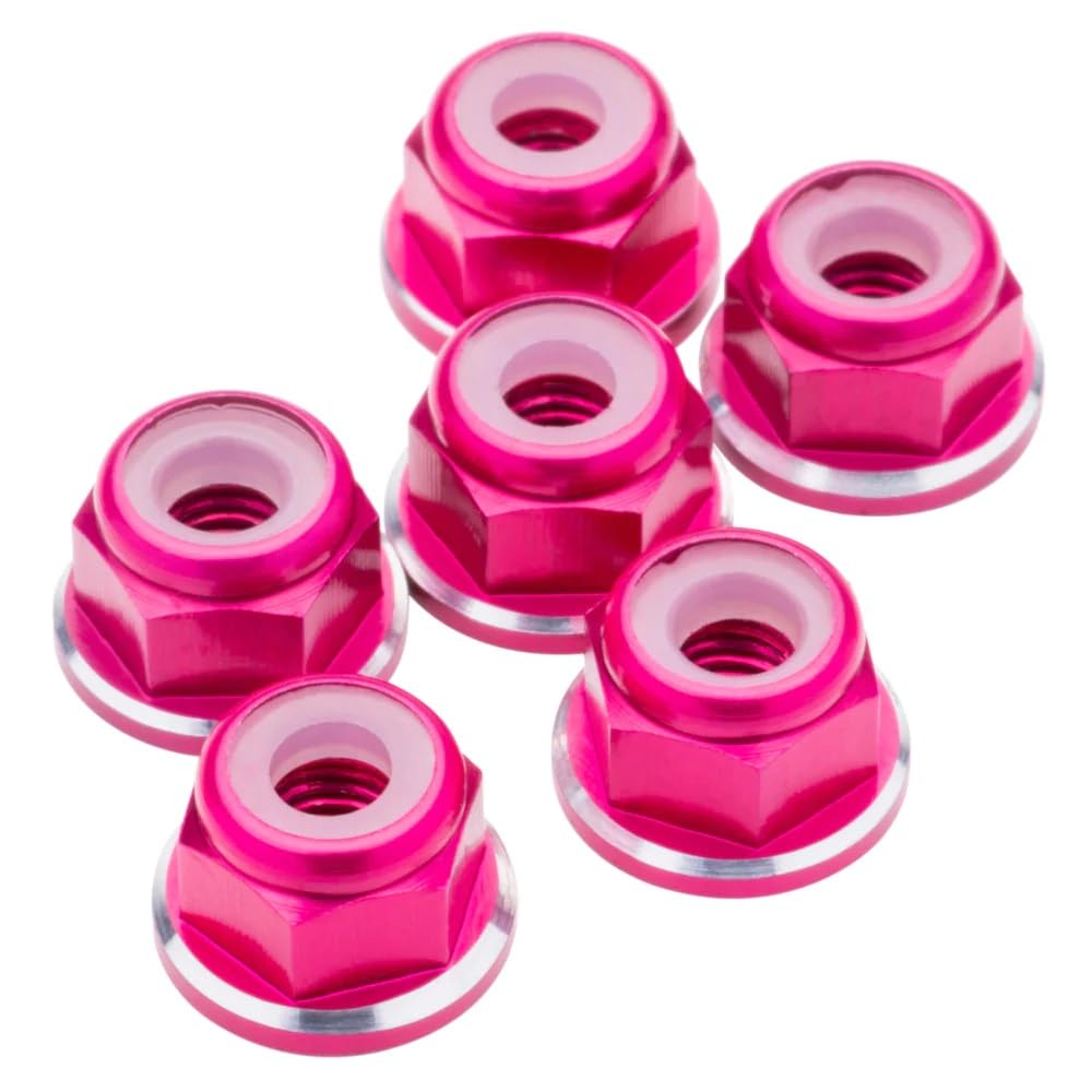 1UP Racing 80548 7075 Aluminum M3 Flanged Locknuts - Pink Shine - 6pcs