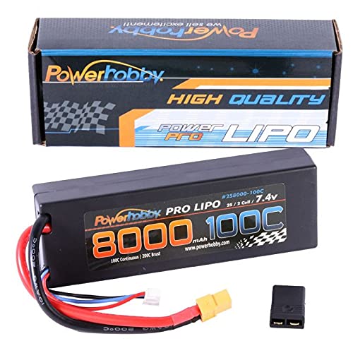 Power Hobby 2S8000100CXT60APT 2S 7.4V 8000mAh 100C-200C LiPo Battery with Hardwired XT60 Plug & HC Adapter