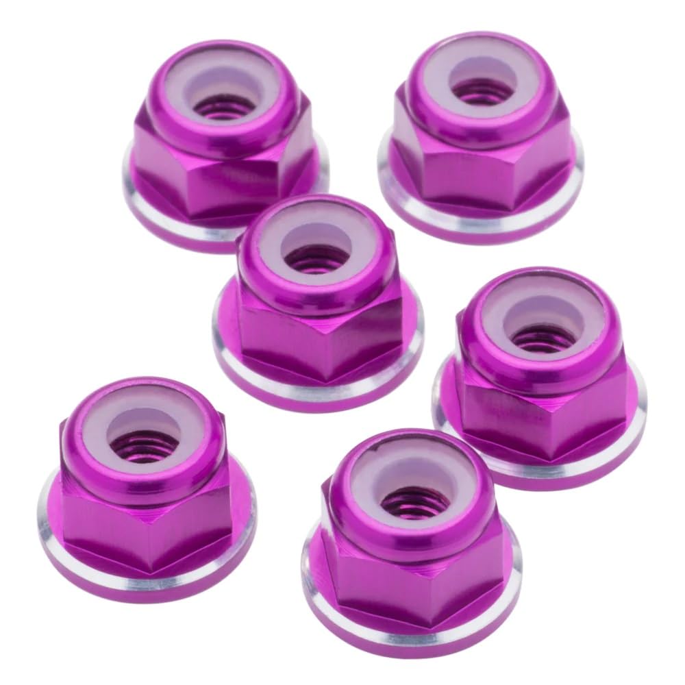 1UP Racing 80528 7075 Aluminum M3 Flanged Locknuts - Purple Shine - 6pcs