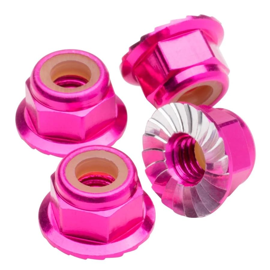 1UP Racing 80542 M4 Flanged & Serrated Aluminum Locknuts, Hot Pink, 4pcs