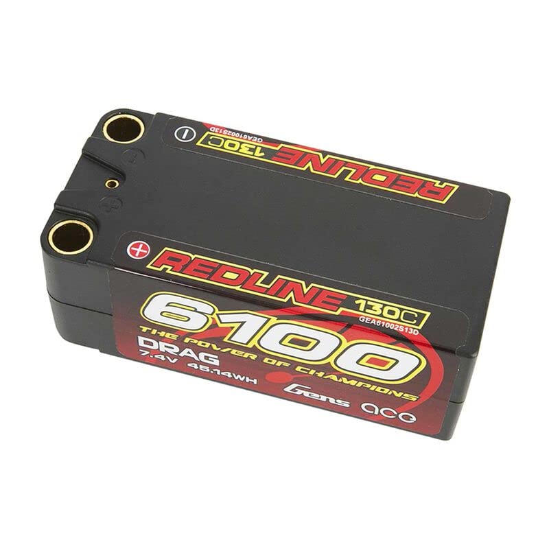 Gens Ace 61002S13D 7.4 6100 mAh 2S 130C Battery, LiPo, Hard Case Battery, 8mm Bullet