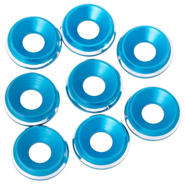 1UP Racing 820219 7075 LowPro Countersunk Washers, M3, Bright Blue Shine