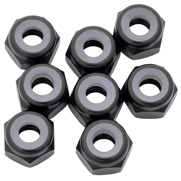 1UP Racing 870002 7075 Aluminum Locknuts, M3, Black, 8pcs