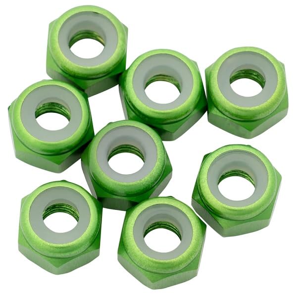 1UP Racing 870802 7075 Aluminum Locknuts, M3, Green, 8pcs