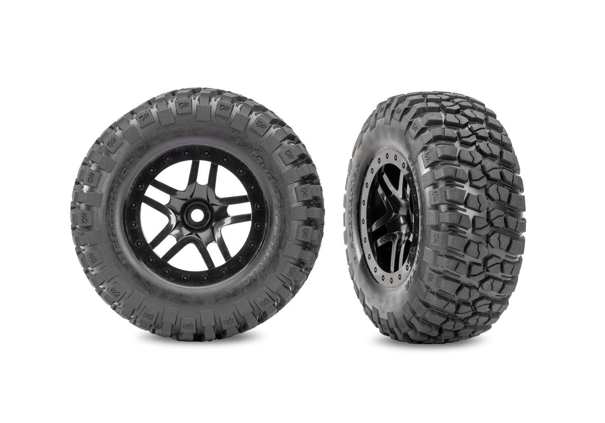 Traxxas 5883-BLK SCT Black Split-Spoke Wheels BFGoodrich Tires (2)