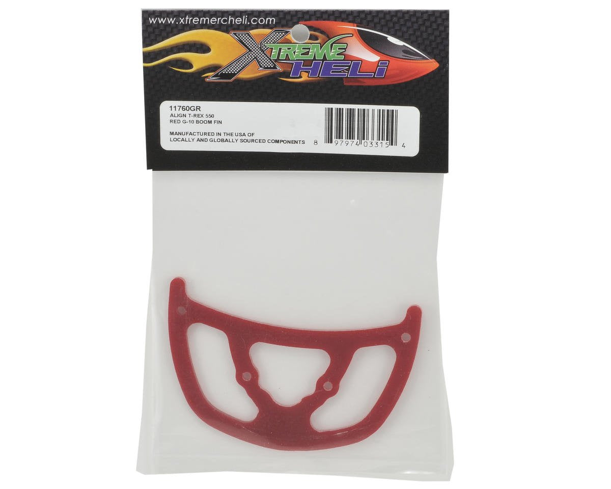 Xtreme Racing XTR11760GR G-10 Boom Fin, Red: Align T-Rex 550