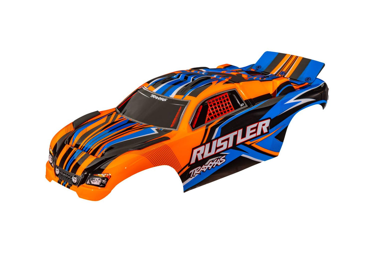 Traxxas 3734-ORNG Body, Orange Clipless: Rustler 2WD