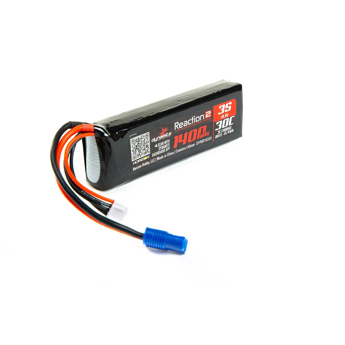 Dynamite DYNB14333 Reaction2 11.1V 1400mAh 3S 30C LiPo Battery,Long:EC3 Minis