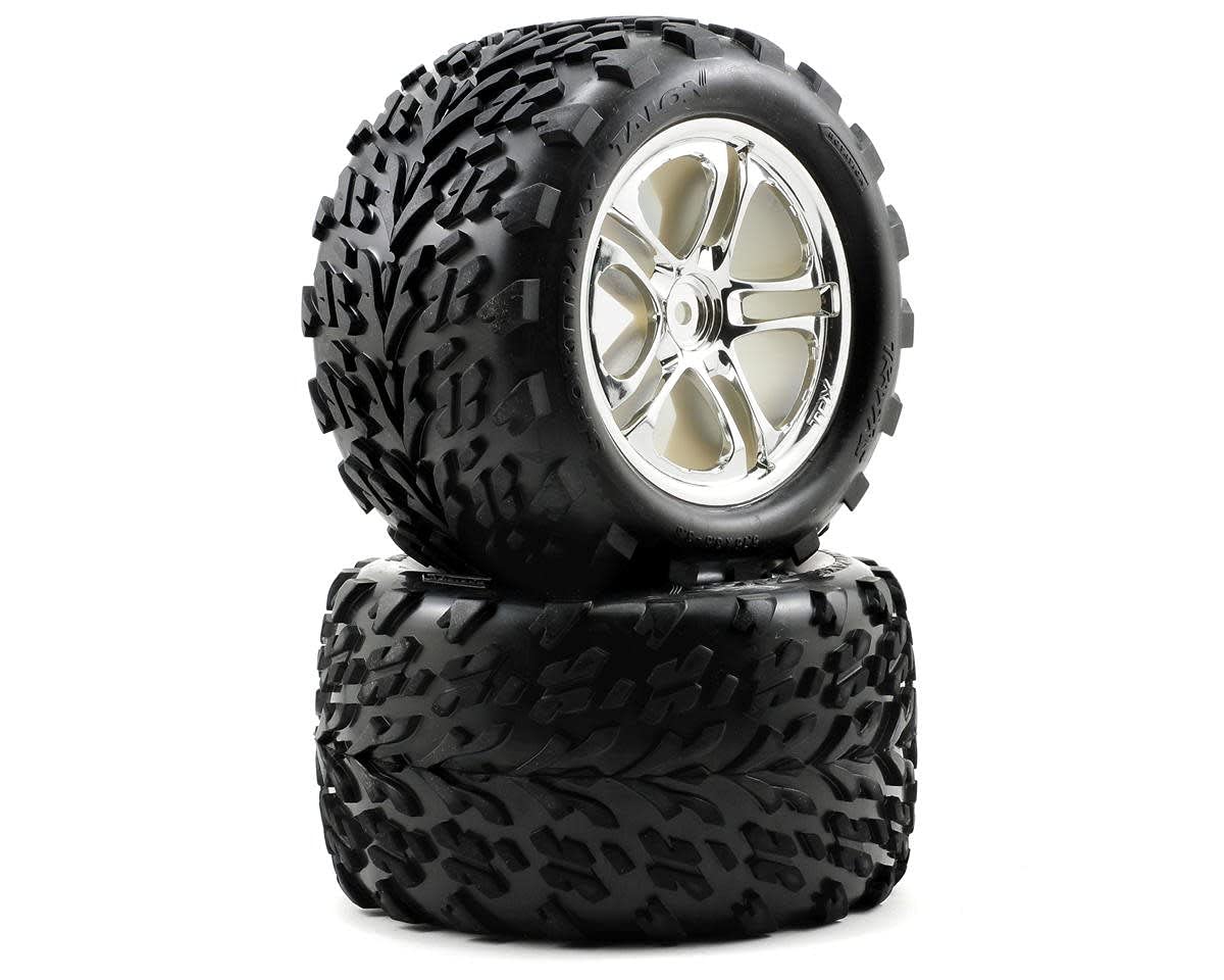 Traxxas 5174R 3.8" Chrome Split-Spoke Wheels Talon Tires 17mm Revo (2) (Copy)