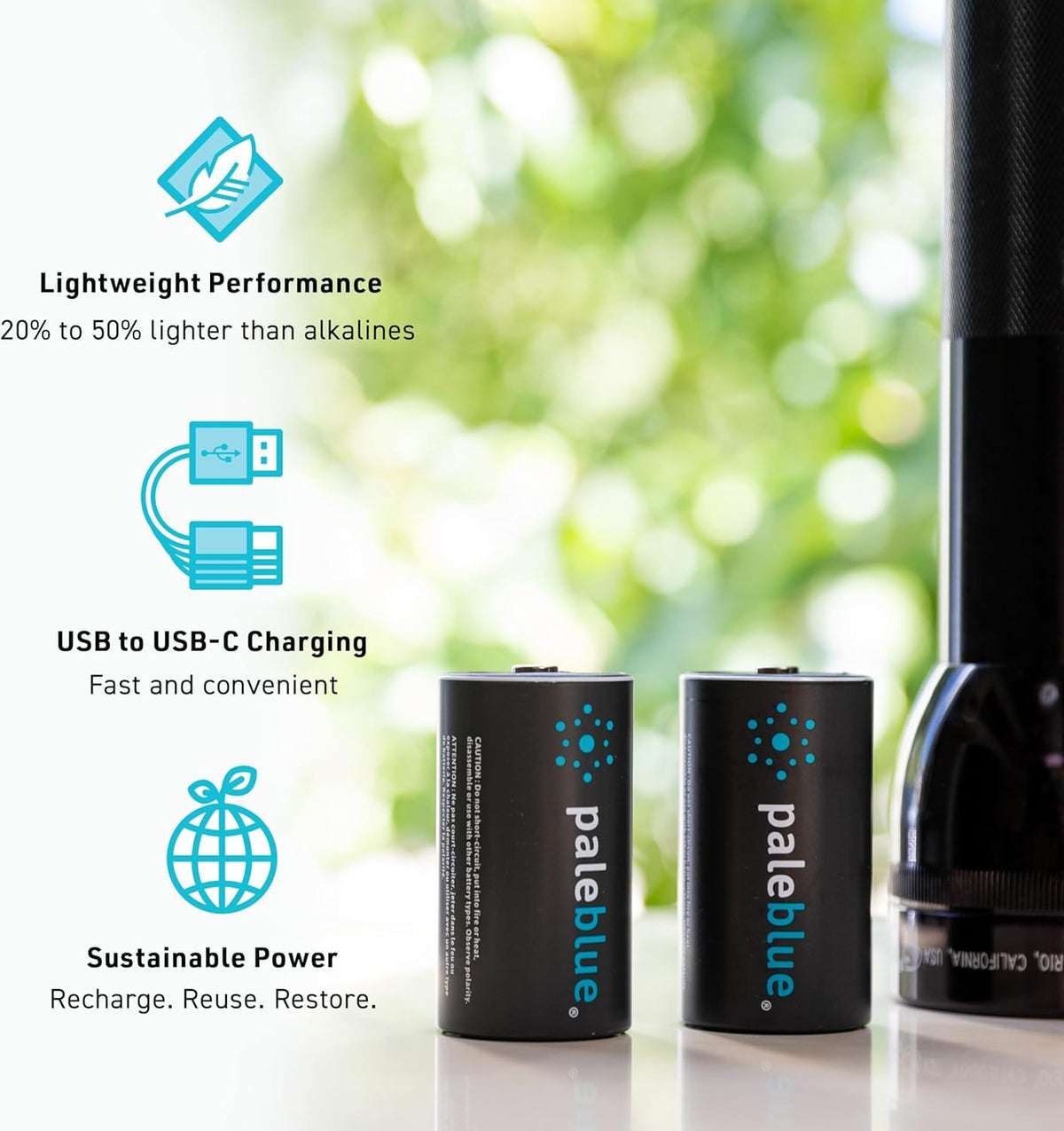 Pale Blue Earth PBDC Pale Blue Lithium Ion Rechargeable D Batteries 2pk