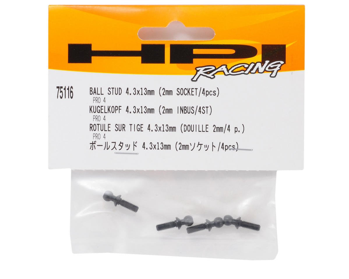 HPI Racing 75116 Ball Stud 4.3X13mm (4pcs) 2mm Socket