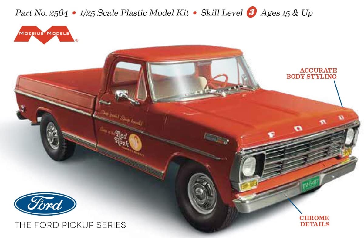 Moebius Models 2564 1/25 1968 Ford F-250 Custom Cab Pickup Model Kit