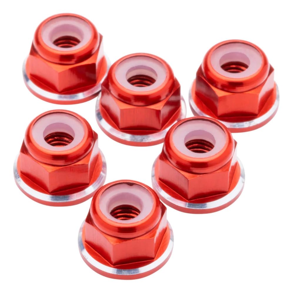 1UP Racing 80538 7075 Aluminum M3 Flanged Locknuts - Red Shine - 6pcs