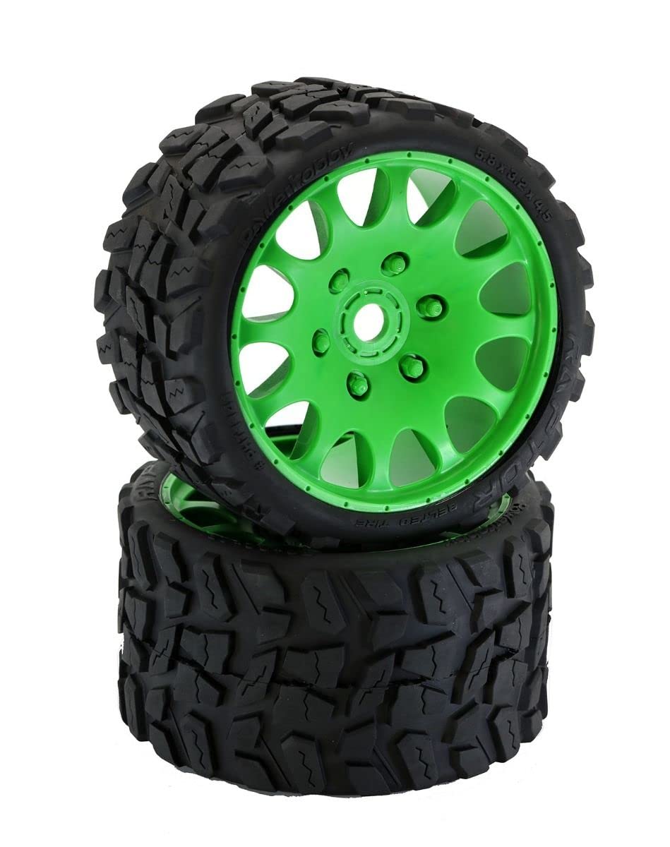 Power Hobby PHT1141SGREEN Raptor Belted Monster Truck Tires / Wheels w 17mm Hex (2) Sport-Green