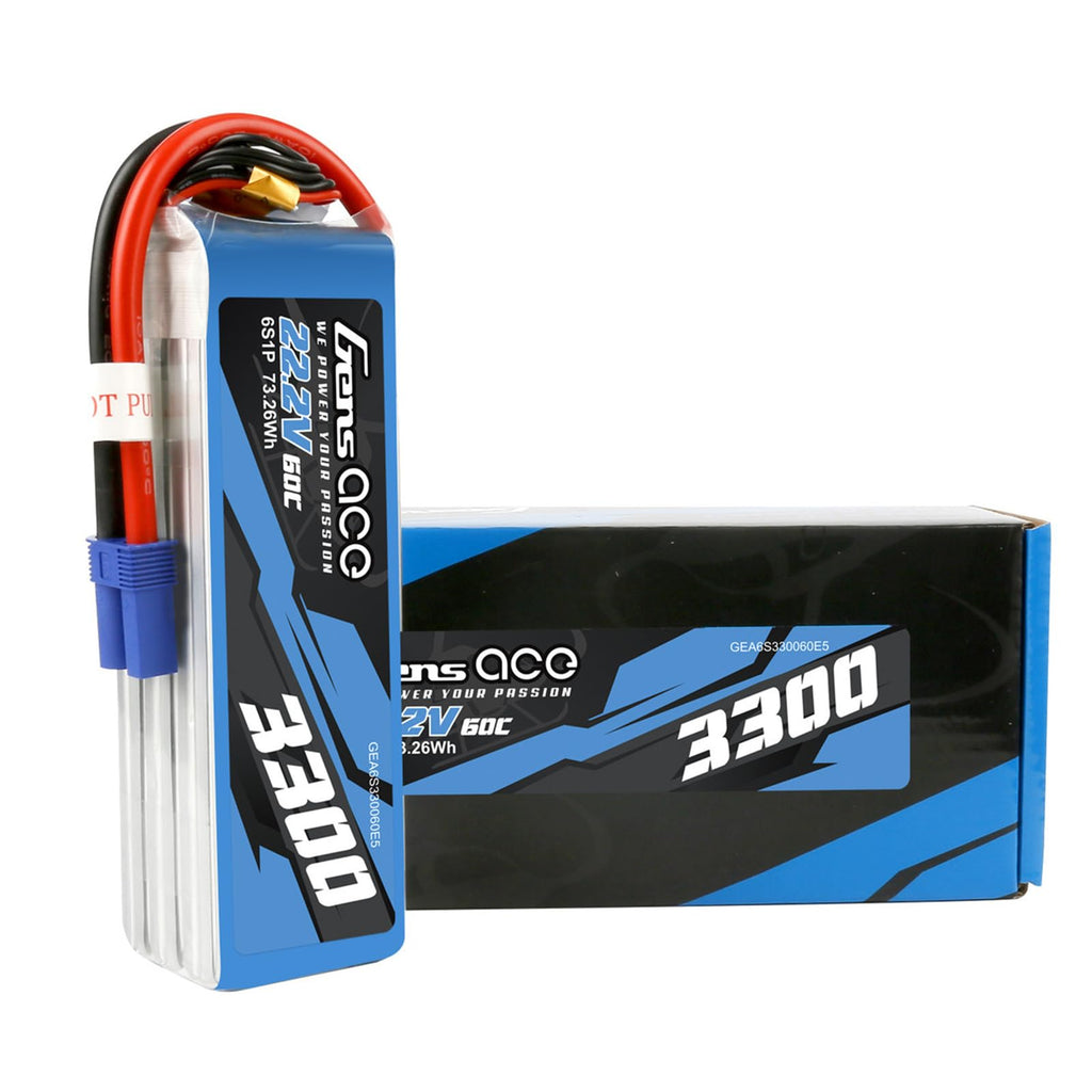 Gens Ace 33006S60E5 3300mAh 22.2V 60C 6S1P Lipo Battery Pack with EC5
