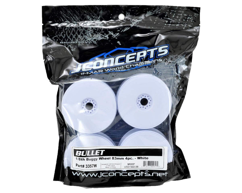 J Concepts JCO3357W 1/8 Bullet 83mm Buggy Wheel, White  (4)