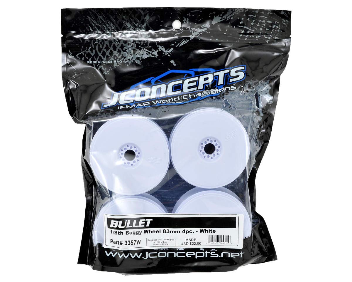 J Concepts JCO3357W 1/8 Bullet 83mm Buggy Wheel, White  (4)