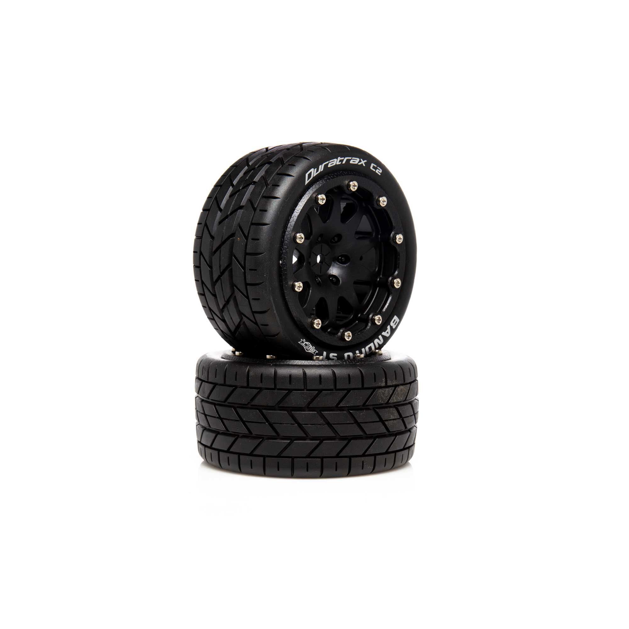 DuraTrax DTXC5530 Bandito ST Belted Tires 2.8 Mounted F/R 0 Offset Black Wheels (2)