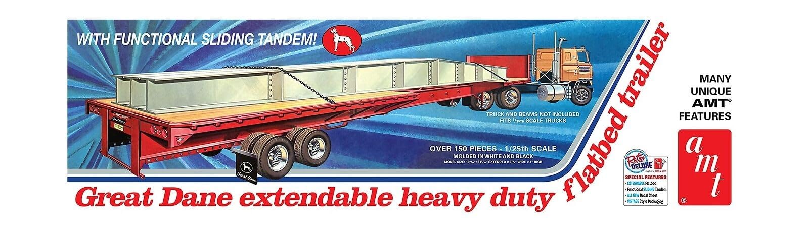 AMT 1111 1/25 Extendable Flatbed Trailer, Great Dane Model Kit