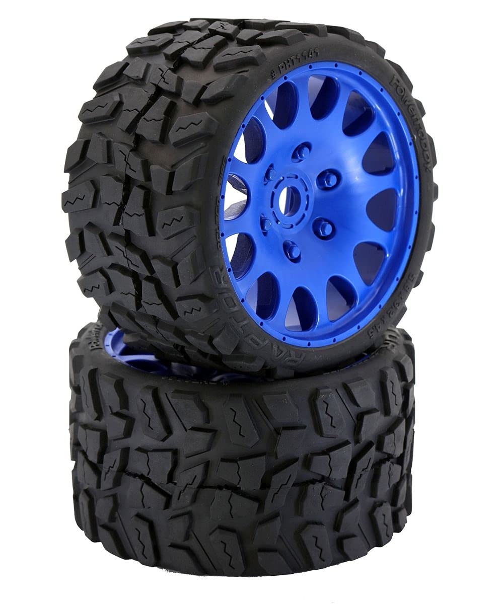 Power Hobby PHT1141SBLUE Raptor Belted Monster Truck Tires / Wheels w 17mm Hex (2) Sport-Blue