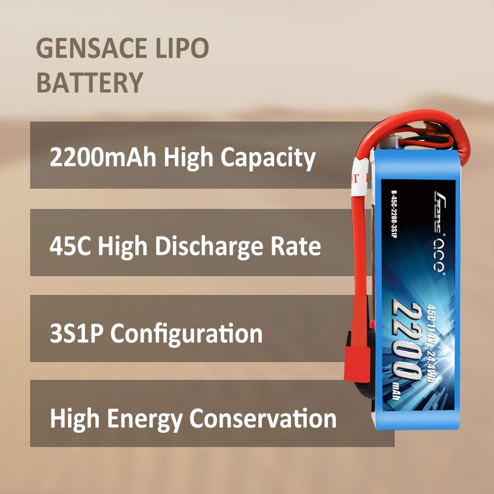 Gens Ace 22003S45D 2200mAh 11.1V 45C 3S1P Lipo Battery Pack w/ Deans
