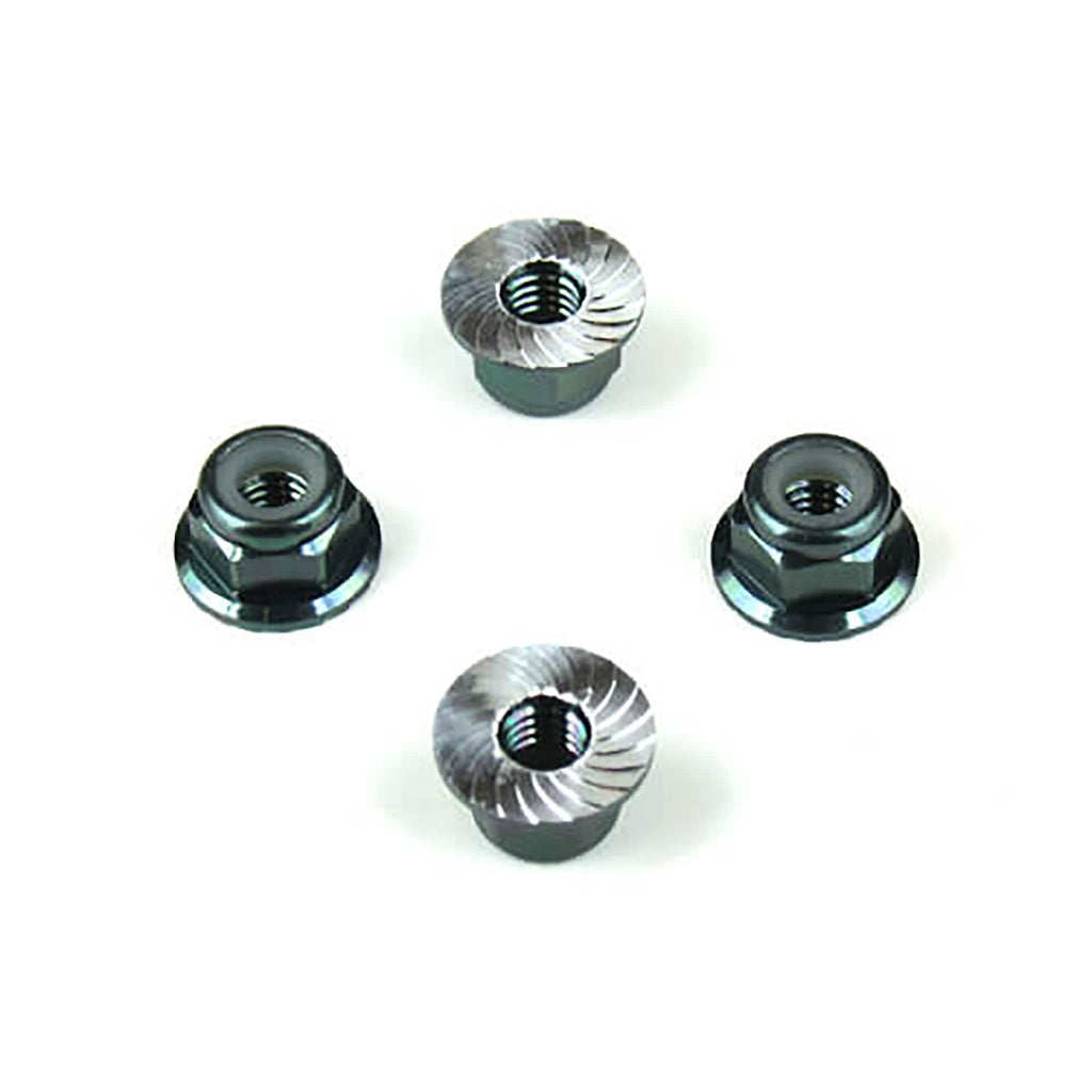 Tekno RC 1213 M4 Locknuts (Alum, Flanged, Serrated, Black, 4pcs)