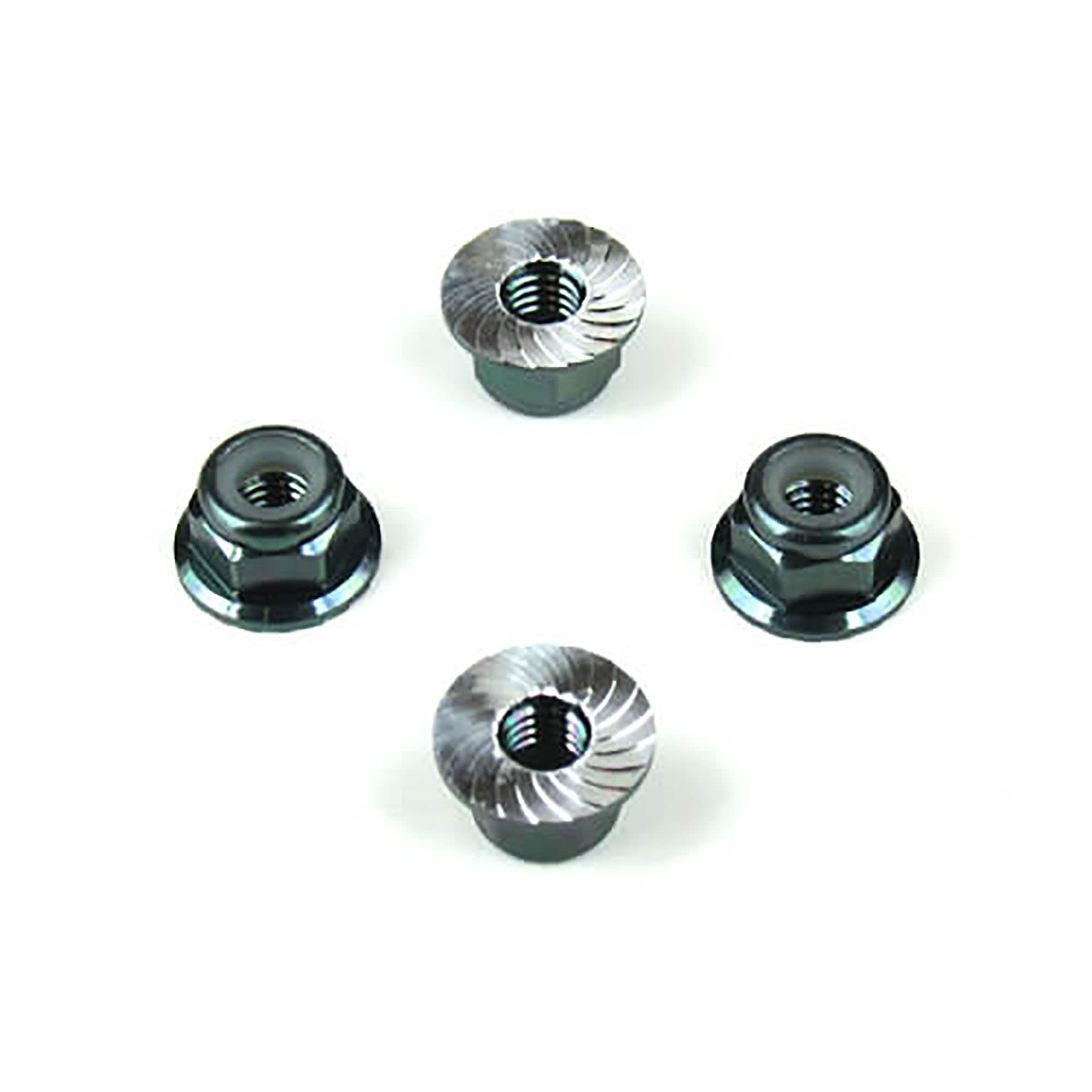 Tekno RC 1213 M4 Locknuts (Alum, Flanged, Serrated, Black, 4pcs)