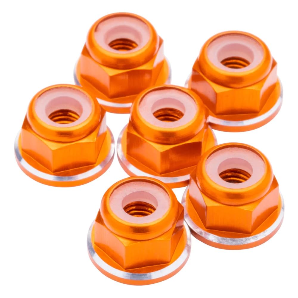 1UP Racing 80558 7075 Aluminum M3 Flanged Locknuts - Orange Shine - 6pcs