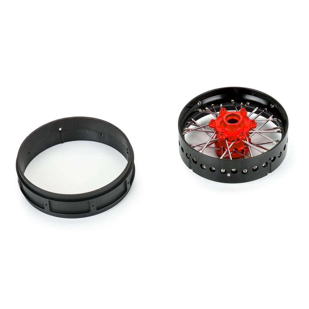 Pro-Line 284700T2 Pro-Spec Aluminum V2 Bead Front Wheel Assembled, Black/Red for Losi Promoto-SM