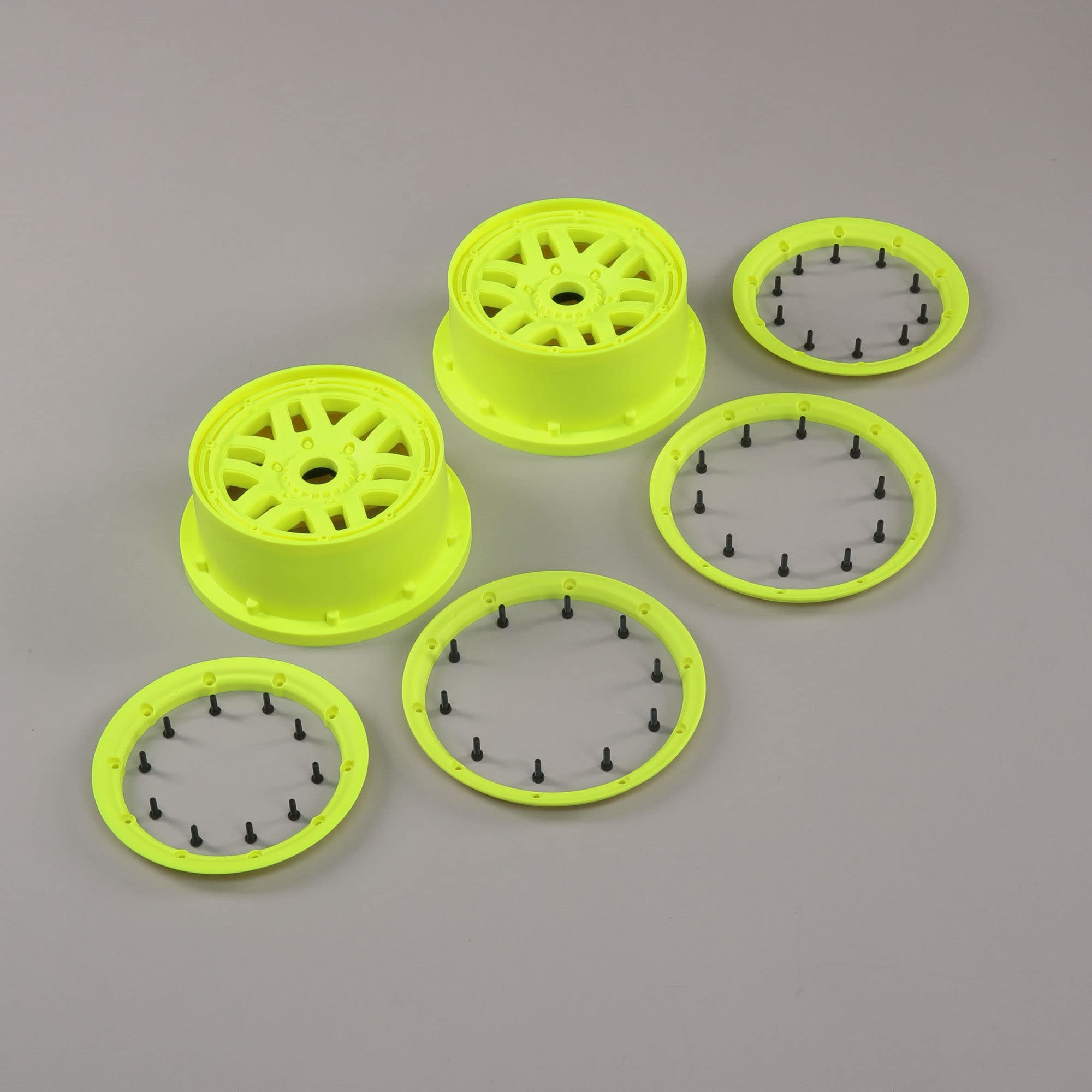 Losi LOS45024 Wheel & Beadlock Set, Flo Yellow (2): 5ive-T 2.0