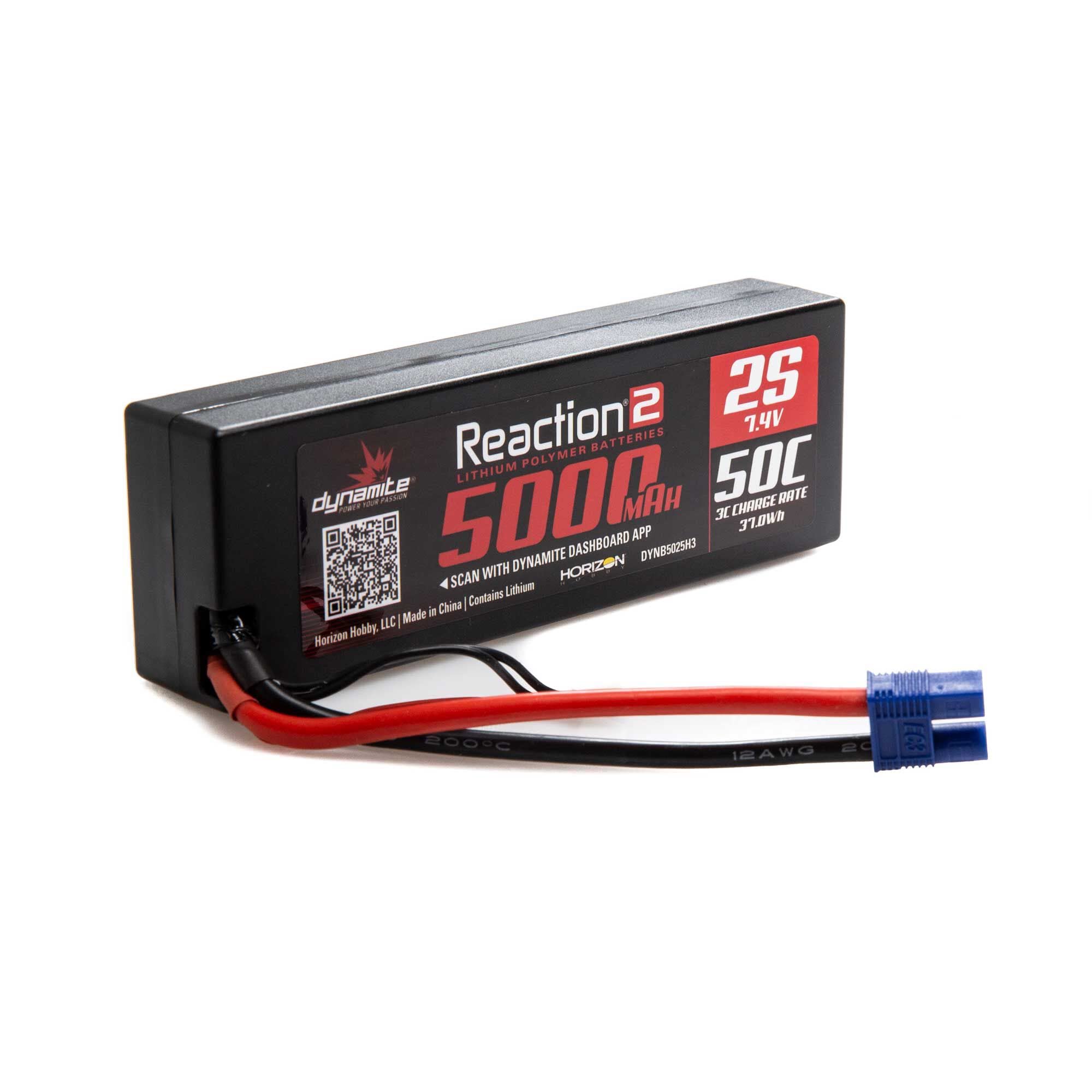 Dynamite DYNB5025H3 Reaction2 7.4V 5000mAh 2S 50C LiPo, Hardcase Battery: EC3