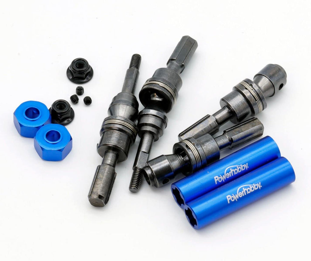 Power Hobby PHTRX410 Front Steel Driveshaft / CVD, Blue, fits Traxxas Slash 4x4, Stampede 4x4