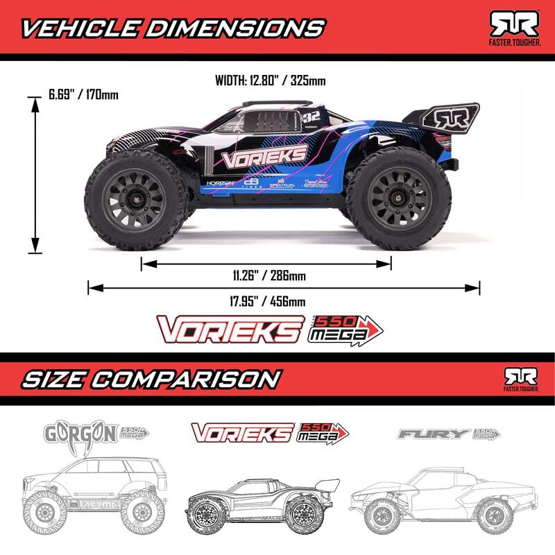 Arrma ARA3205T1 1/10 VORTEKS 2WD RTR Brushed Stadium Truck, Blue
