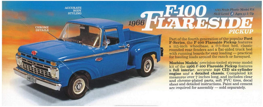 Moebius Models 1232 1966 Ford F-100 Flareside Pickup 1/25 Scale Model Kit
