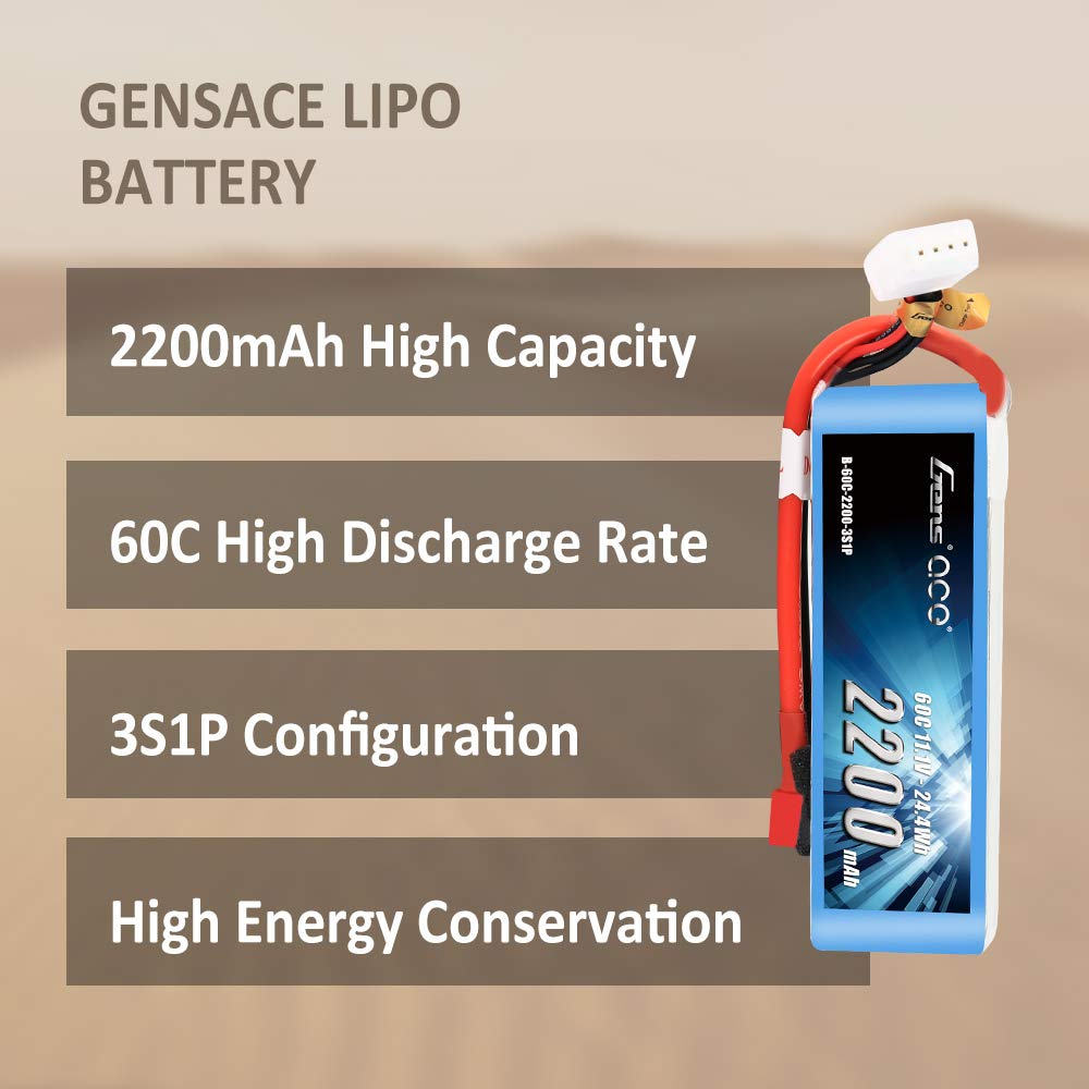 Gens Ace 22003S60D 2200mAh 11.1V 60C 3S1P Lipo Battery Pack w/ Deans