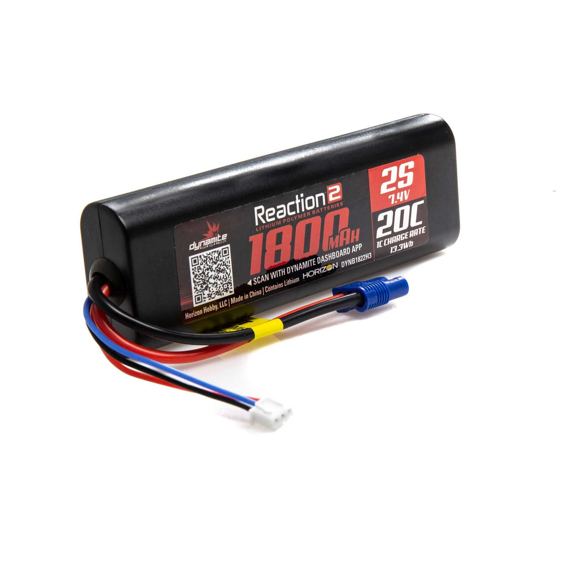 Dynamite DYNB1822H3 Reaction2 7.4V 1800mAh 2S 20C LiPo Battery, Hardcase EC3