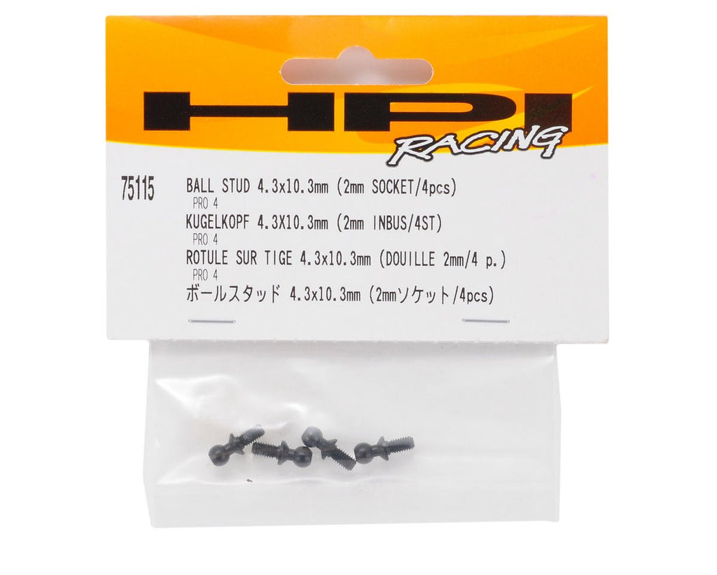 HPI Racing 75115 Ball Stud 4.3X10.3mm (4pcs) 2mm Socket